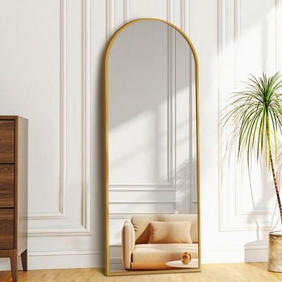 SEVOBAL 56"x18" Full Length Mirror with Arched Top Shatterproof Floor Mirror with Aluminum Frame for Living Room, Gold, 147.5"*52"*3.2"
