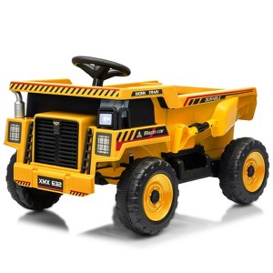 12V Ride-On Dump Truck w/Remote - Auto-Lift Bed, Shovel, LED Lights, Music (Ages 3-8, 66lbs) - 1 of 4