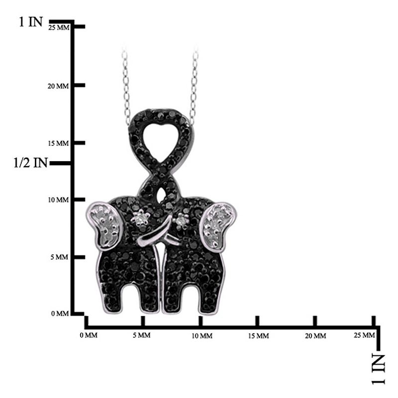 Women's Sterling Silver Accent Round-Cut Black and White Diamond Pave Set Elephant Pendant (18"), 2 of 3