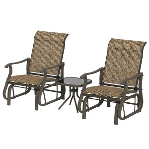 3-Piece Outdoor Gliders Set Bistro Set with Steel Frame, Tempered Glass Top Table for Patio, Garden - 1 of 4