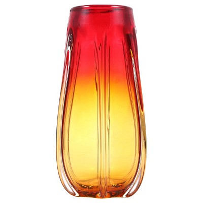 Hand Blown Gold and Red Glass Lantern Vase 10" Tall