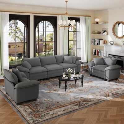 Captiva Designs Cloud Modular 3-Piece Sectional Sofa Set, 5-Seater Deep Seat Couch for Living Room