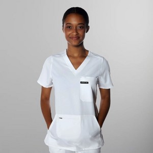 Members Only Women's Scrub Top With Double Chest And Pouch Pocket - 1 of 4