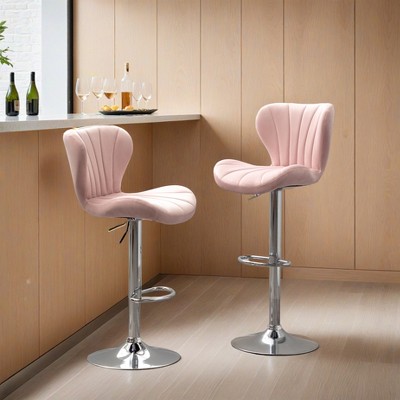 Ellston Velvet Adjustable Swivel Barstools, Set of 2- Leovsnove
