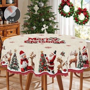 Christmas Tablecloth with Santa, Reindeer, Snowman & Tree – Dustproof Holiday Dining Table Cover Dustproof Easy-Care Home Decor - 1 of 4