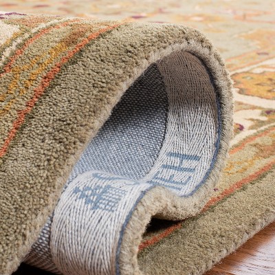 Ivory and Light Green Hand-Tufted Wool Square Rug