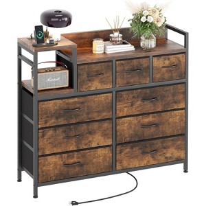 Coucheta 39" Charging Dresser - 9-Drawer Storage Cabinet w/ Outlets & USB, TV Stand Shelf, Rich Brown - 1 of 4