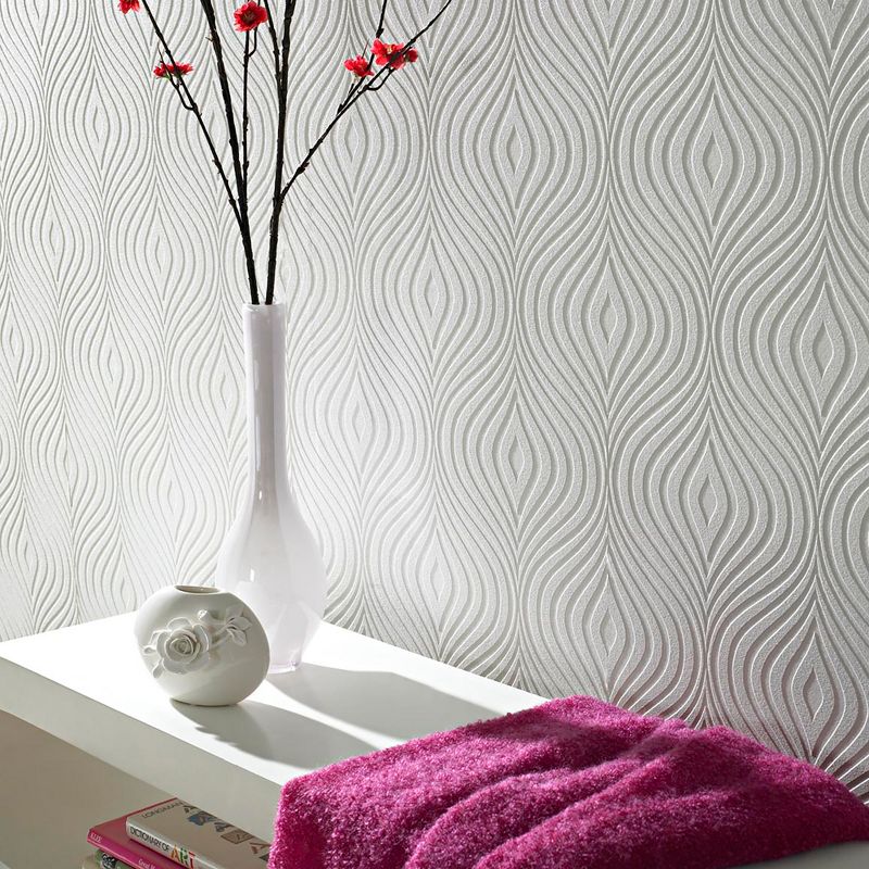 Curvy White Paintable Wallpaper, 2 of 6