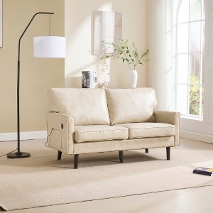TiramisuBest Mid Century Modern Loveseat Sofa,2 Seater Sofa Couches for Living Room, Small Couch with USB & Removable Pillow Cover - 1 of 4