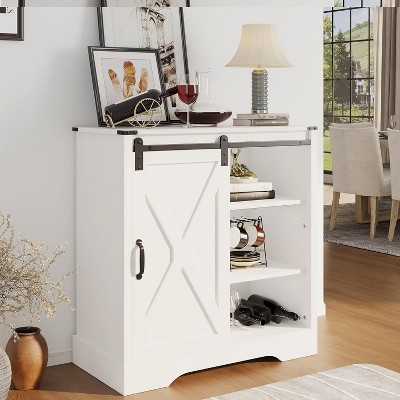 Heynemo Farmhouse Coffee Bar Cabinet with Storage, Sideboard Buffet Cabinet with Sliding Bar Door, for Dining Room Living Room Kitchen