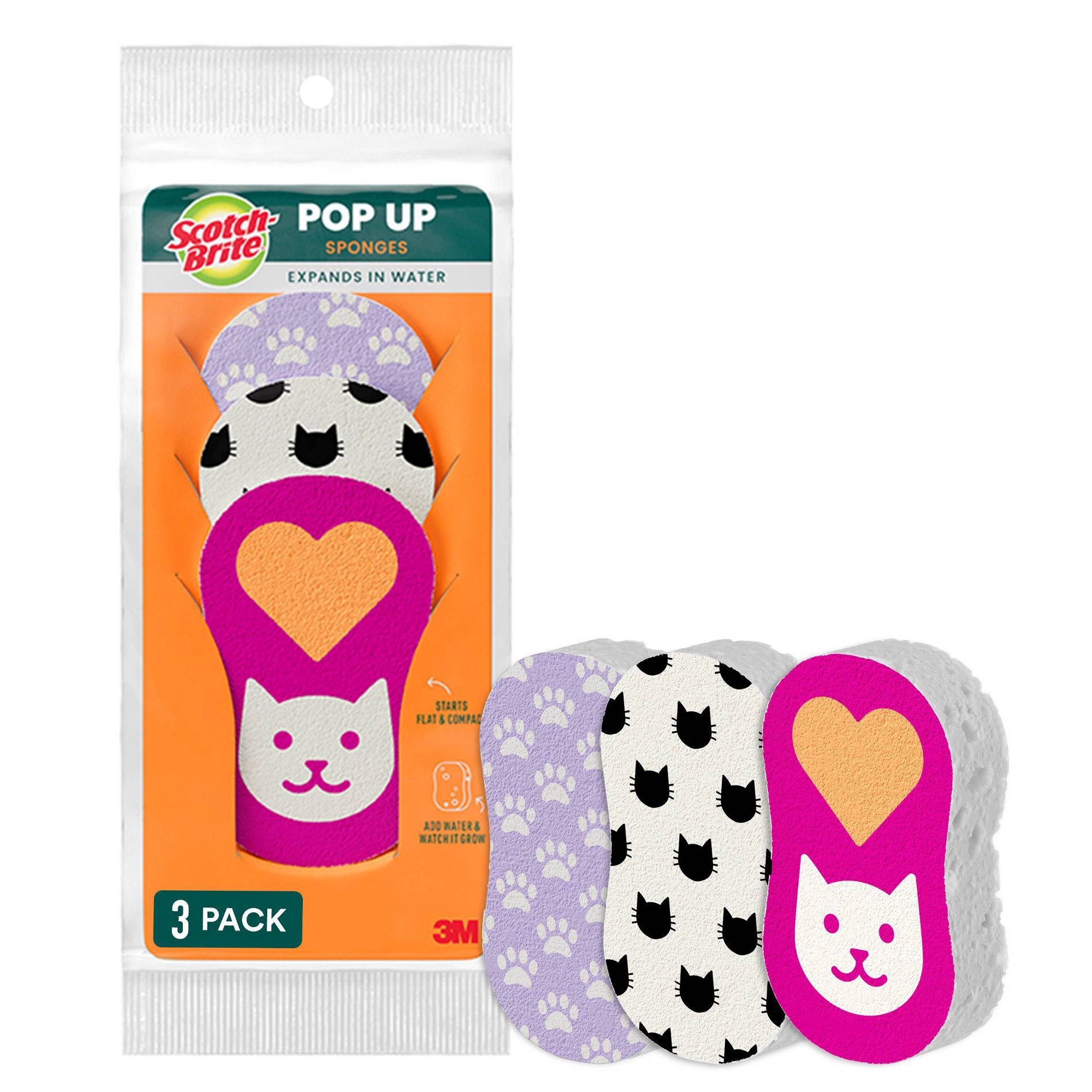 Scotch-Brite Cat Themed Pop-Up Sponges - 3pk