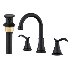 CASAINC 8 in. Widespread Double Handle Bathroom Sink Faucet with 360° Swivel Spout, Stainless Steel Drain Kit in Brushed Gold - 1 of 1