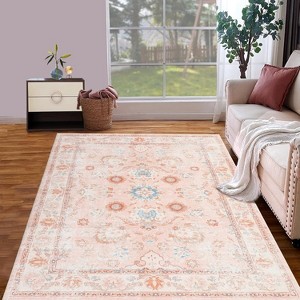 10x13FT Washable Vintage Area Rug for Living Room,Traditional Oriental Medallion Floral Rugs, Stain Resistant Print Carpet for BedRoom,Office - 1 of 4
