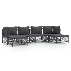 vidaXL 6 Piece Patio Lounge Set with Cushions Anthracite Steel - 2x corner 2x middle 2x footrest - 1 of 4