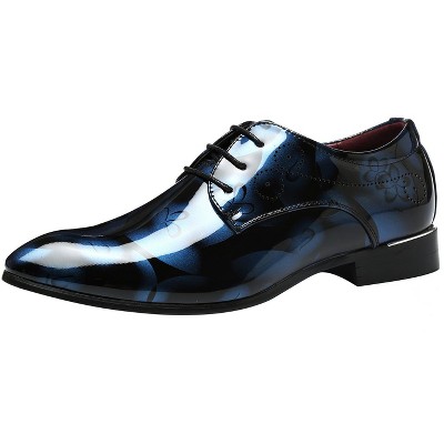 Santimon Men's Floral Printed Patent Leather Lace-Up Dress Oxford Shoes