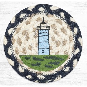 Earth Rugs Nubble Lighthouse Coaster – 5"x5" Braided Jute with Nautical Lighthouse Print for Coastal - 1 of 3