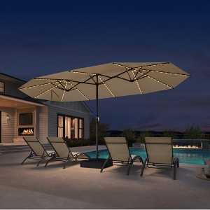 PURPLE LEAF 15ft Patio Market Umbrella and Base Double-Sided Rectangle Outdoor Table Sun Umbrellas with Crank - 1 of 4