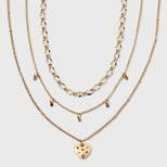 Girls' 3pk Mixed Layered Necklace Set with Heart Charm with Stones - art class™