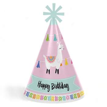 Big Dot of Happiness Whole Llama Fun - Cone Happy Birthday Party Hats for Kids and Adults - Set of 8 (Standard Size)