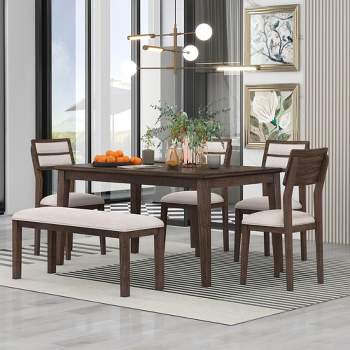 6 PCS Classic Dining Table Set with 4 Upholstered Chairs & Bench-ModernLuxe