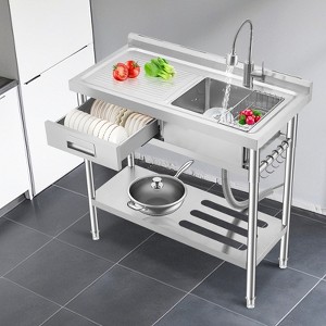 Stainless Steel Utility Sink with Faucet & Storage Shelf, Freestanding Prep & Laundry Sink for Kitchen, Garage, Restaurant & Outdoor Use - 1 of 4