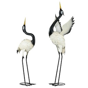 Outsunny Heron Garden Statues, 35.5" & 40.5" Standing Bird Sculptures, Metal Yard Art Decor, Landscape Decoration Set of 2, White & Black - 1 of 4