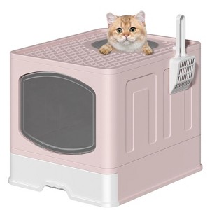 LunaLulinlk pink Extra-large foldable cat litter box with litter scoop, - 1 of 4