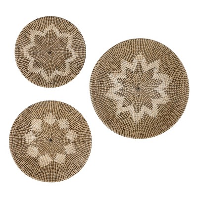 Set of 3 Round Starburst Natural Round Seagrass Wall Decor Trays Black/White - Olivia & May