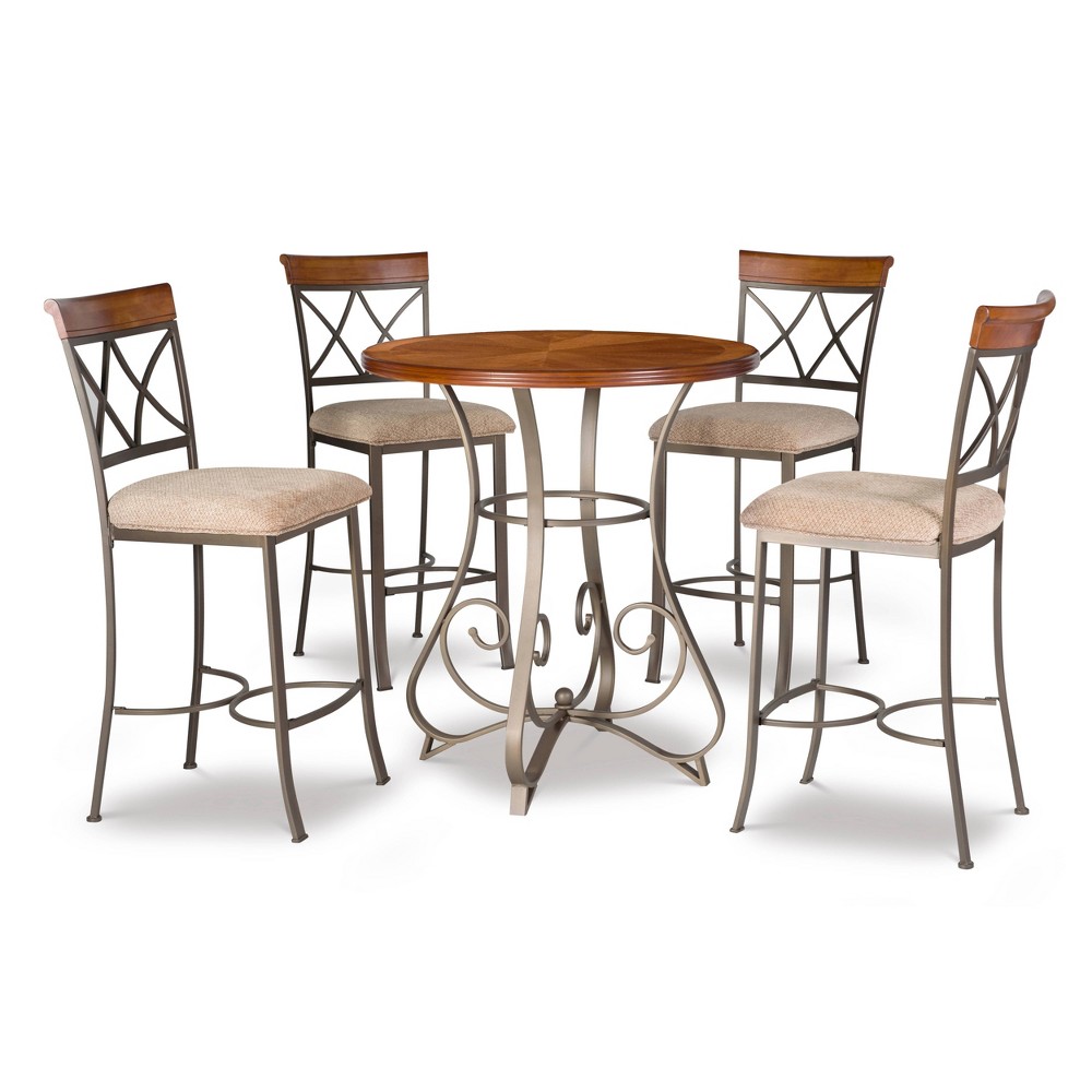 Photos - Dining Table 5pc Carter X Back Upholstered Swivel Chairs Dining Set Brown - Powell