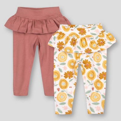 Image of Lamaze Baby Girls' 2pk Organic Cotton Flower Child Pull-On Peplum Leggings Pants - Mauve Pink/Amber