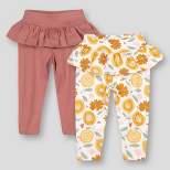 Lamaze Baby Girls' 2pk Organic Cotton Flower Child Pull-On Peplum Leggings Pants - Mauve Pink/Amber