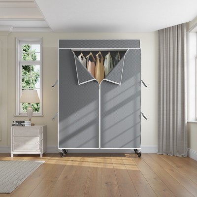 Heavy Duty White Rolling Garment Rack with Grey Cover