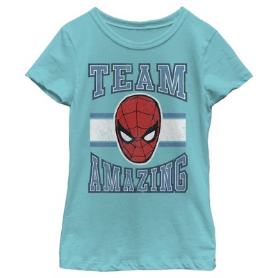 Girl's Marvel Spider-man Team Amazing T-shirt - Tahiti Blue - Small ...