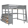 NicBex Full Size Bunk Bed with Desk Loft Bed Pine Frame Bed Frame with Storage Drawers, Shelves, Guardrails and Inclined Ladder - 3 of 4