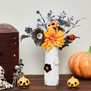2 Bottles Halloween Decorative Centerpiece Bottle Ornaments In Black and Orange Made of Gauze, Plastic, Wire, and Yarn - 1 of 4