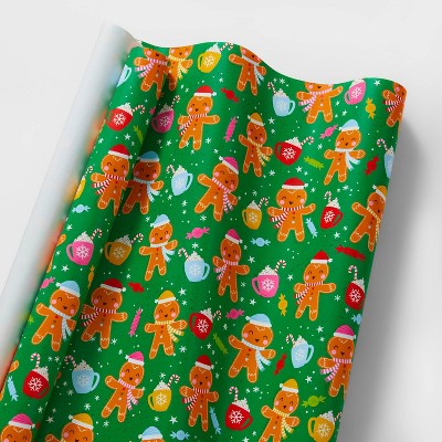 55 sq ft Gingerbread Gift Wrap Green - Wondershop™