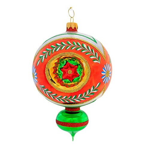 Sbk Gifts Holiday 7.5 Inch Orange Floral Triple Reflector Ornament ...