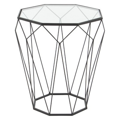 Elegant Geometric Round Metal & Glass Mirrored Accent Table