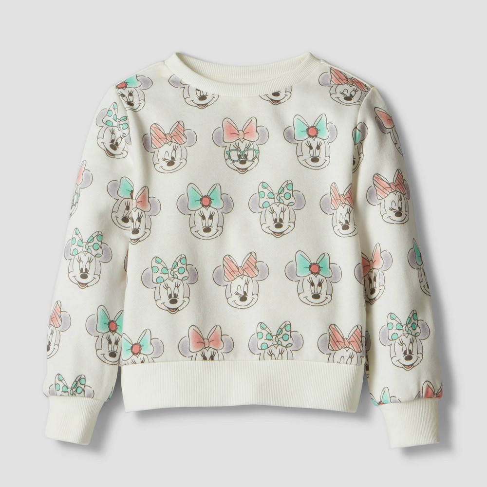 Toddler Girls' Minnie Mouse Printed Pullover Sweatshirt - Cream 4T, Ivory