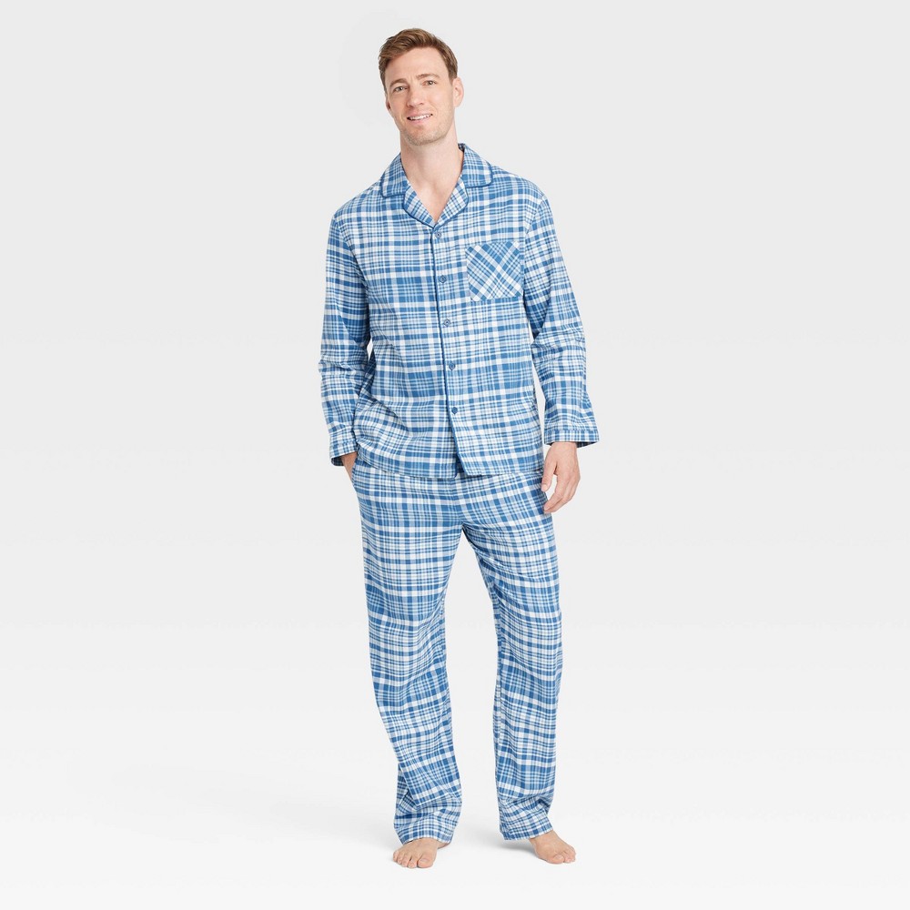 Men's Windowpane Woven Flannel Pajama Set - Goodfellow & Co™ Blue XL