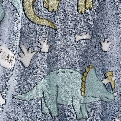 Blue Glow-in-the-Dark Dinosaur Knitted Throw Blanket