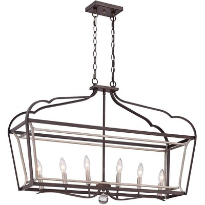 Minka Lavery Dark Rubbed Aged Silver Linear Pendant Chandelier 36" Wide Industrial 6-Light Fixture for Kitchen Island Dining Room