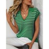 Summer Tops for Women Lapel Collar V Neck Short Sleeve Ribbed Knit Sweater Pullover Striped Sweater with Cap Sleeve Lapel Neck Sweater Vest - 3 of 4