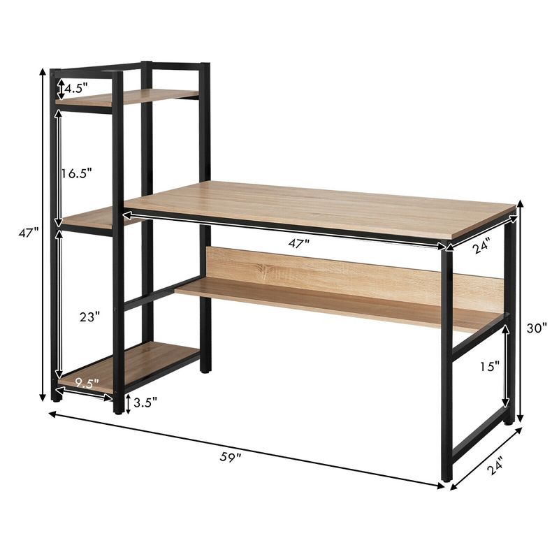 Costway Multi-Functional Computer Desk with 4-tier Storage shelves, 2 of 14