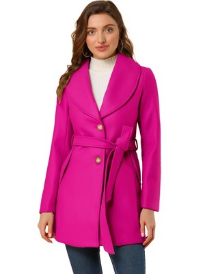 Unique Bargains Women's Shawl Collar Lapel Belted Winter Coat with Pockets  