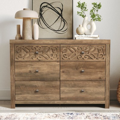 Image of Galano Lohelia 6 Drawer Knotty Oak Dresser (31.7 in. H x 45.4 in. W x 16.1 in. D)