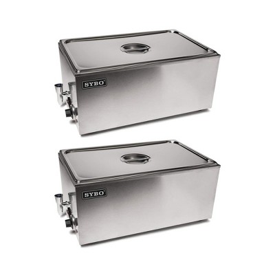 Sybo Stainless Steel Bain Marie Serving Platter Chafing Dish Electric Food Warmer with Tap for Buffet Tables & Catering Parties, 1 Section (2 Pack)