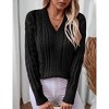Coolmee Women Fashion Retro V Neck Long Sleeve Cable Knit Fitted Pullover Sweater Business Casual Work Fall Outfits - 2 of 4