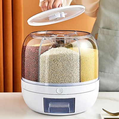 Aeelleea Rotating Rice Dispenser, 6-Grid Cereal & Grain Storage Bin, One-Click Dispensing Food Container, Airtight Moisture-Proof Kitchen Organizer Small — фото 2