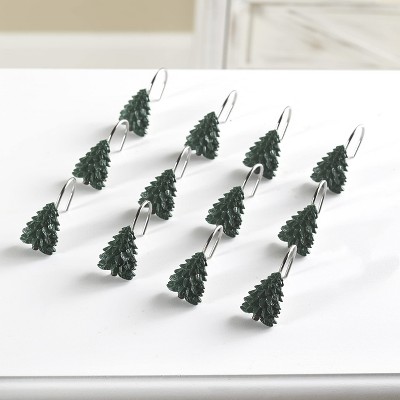 Evergreen Tree Cold Cast Ceramic Shower Curtain Hooks Set of 12